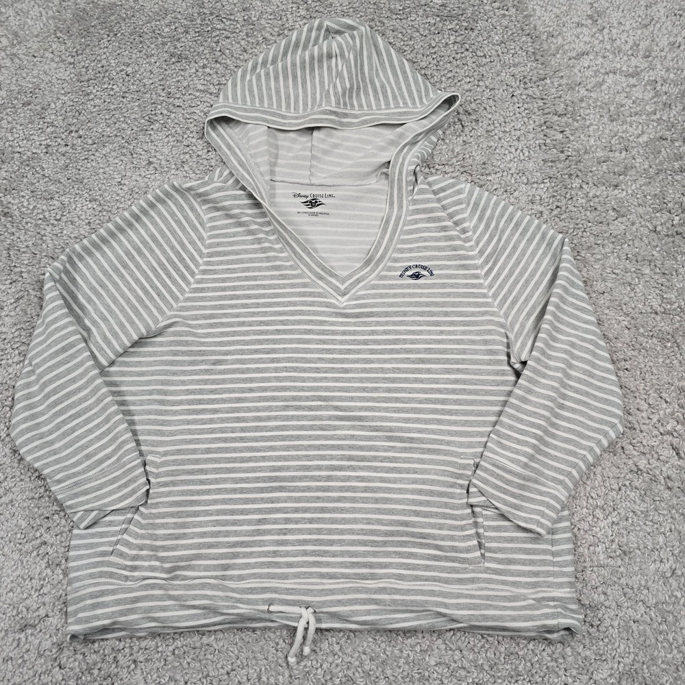 Disney Cruise Line Women Hooded Pullover Striped Hoodie 1X Nautical Resort